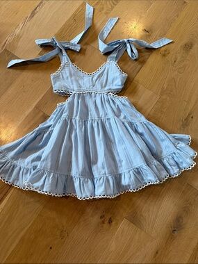 KATIEJ Light Blue Tiered Tie-Shoulder Kids Dress